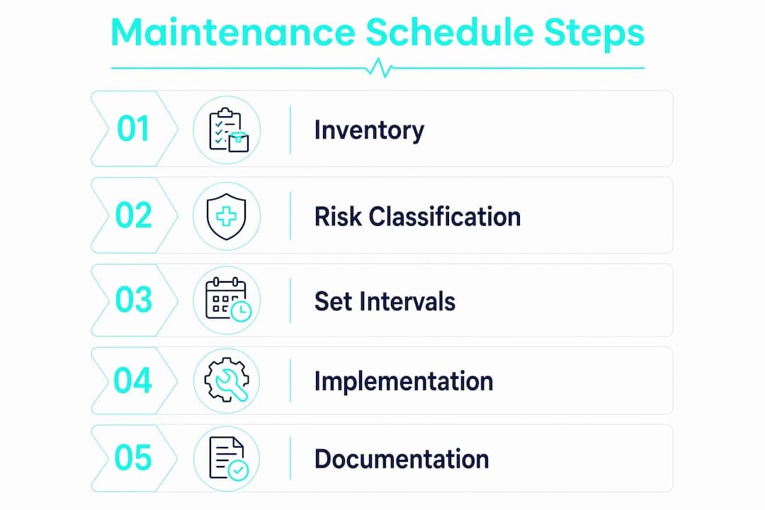 Infographic illustrating medical equipment maintenance schedule steps