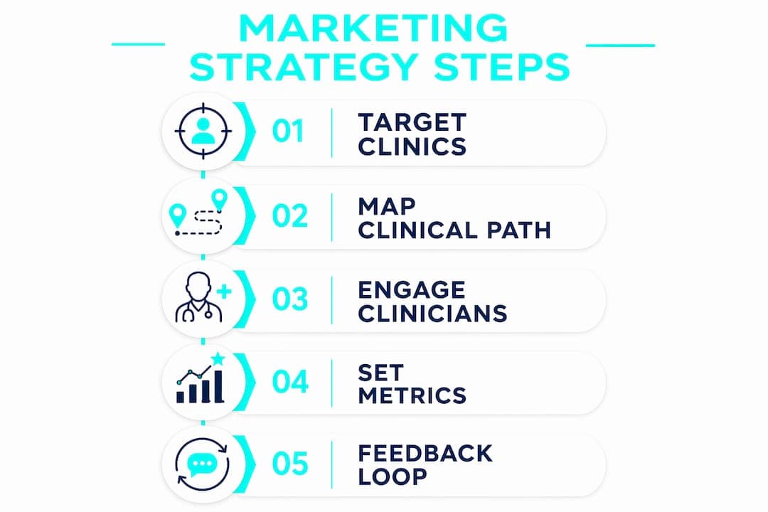 Infographic showing five key marketing strategy steps