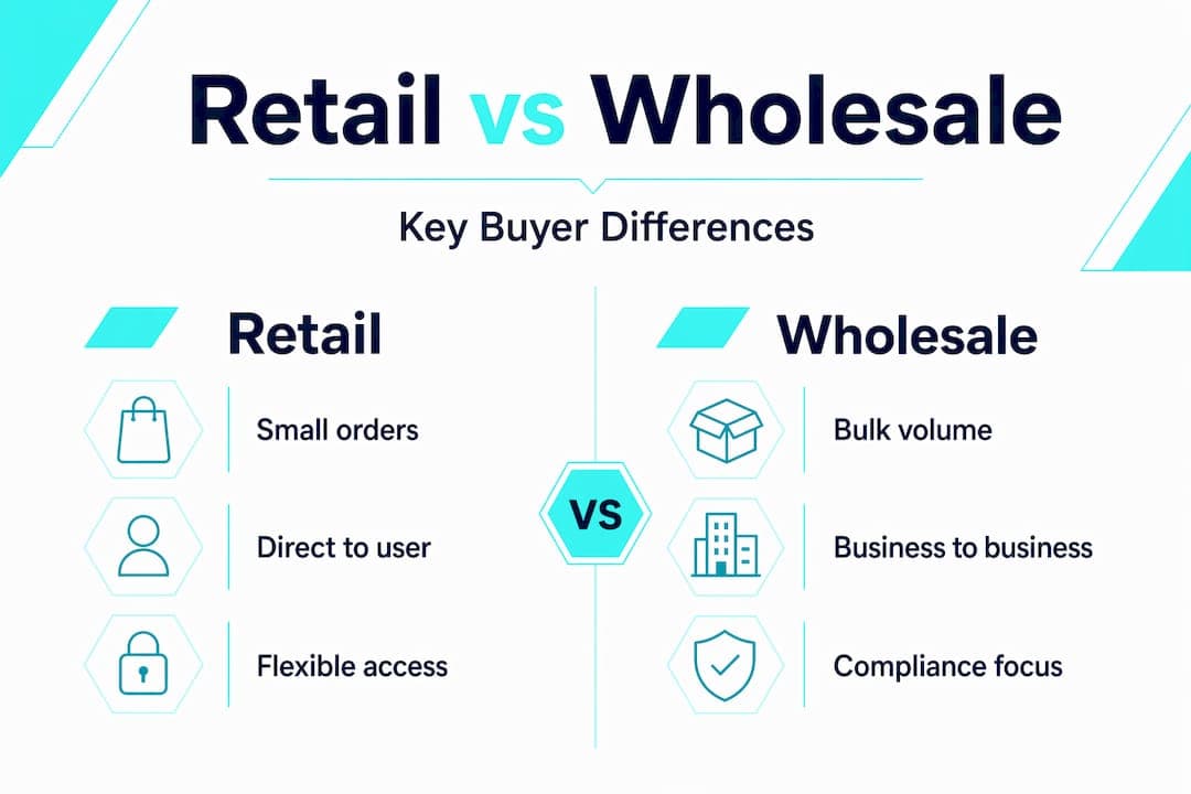 Infographic comparing retail and wholesale supply for buyers