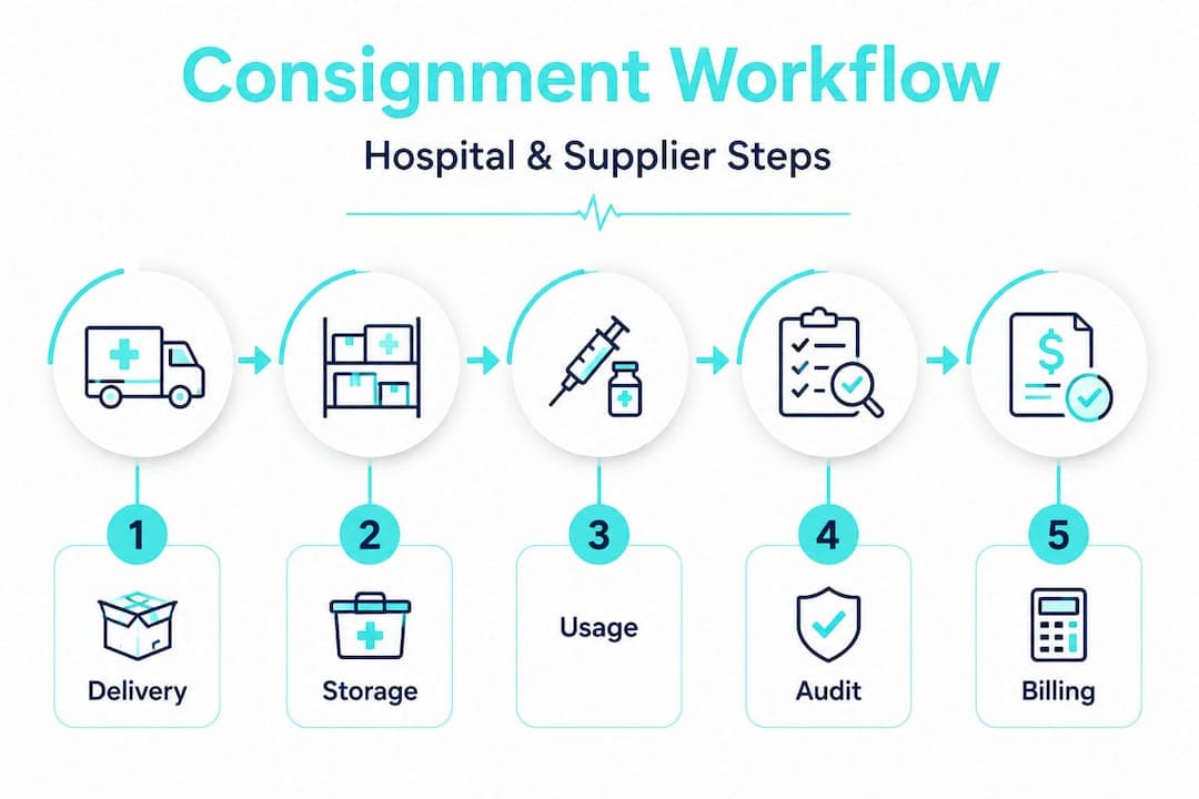 Vertical flowchart of consignment equipment workflow steps