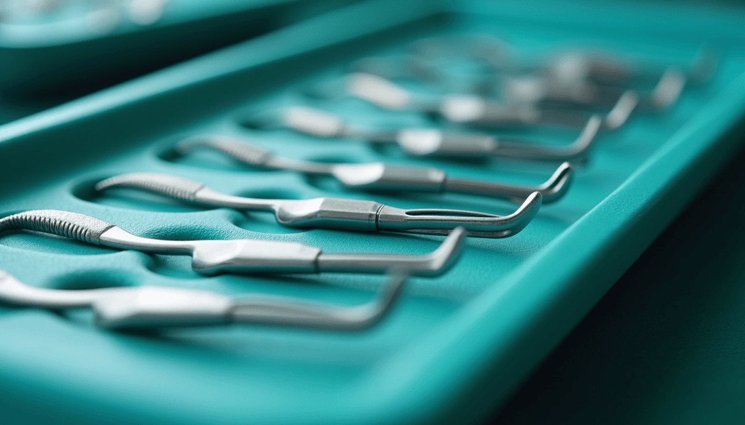 Close-up view of surgical scalpels arranged neatly on a sterile tray