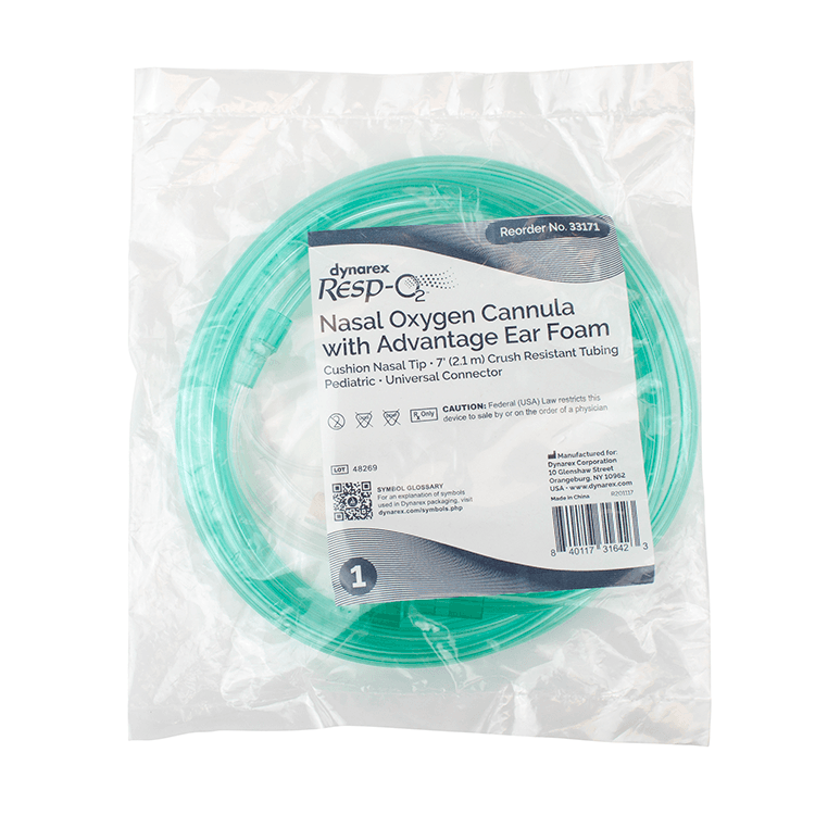 Nasal Oxygen Cannula Cushion Tip with Advantage Ear Foam in standard and pediatric sizes in pack.
