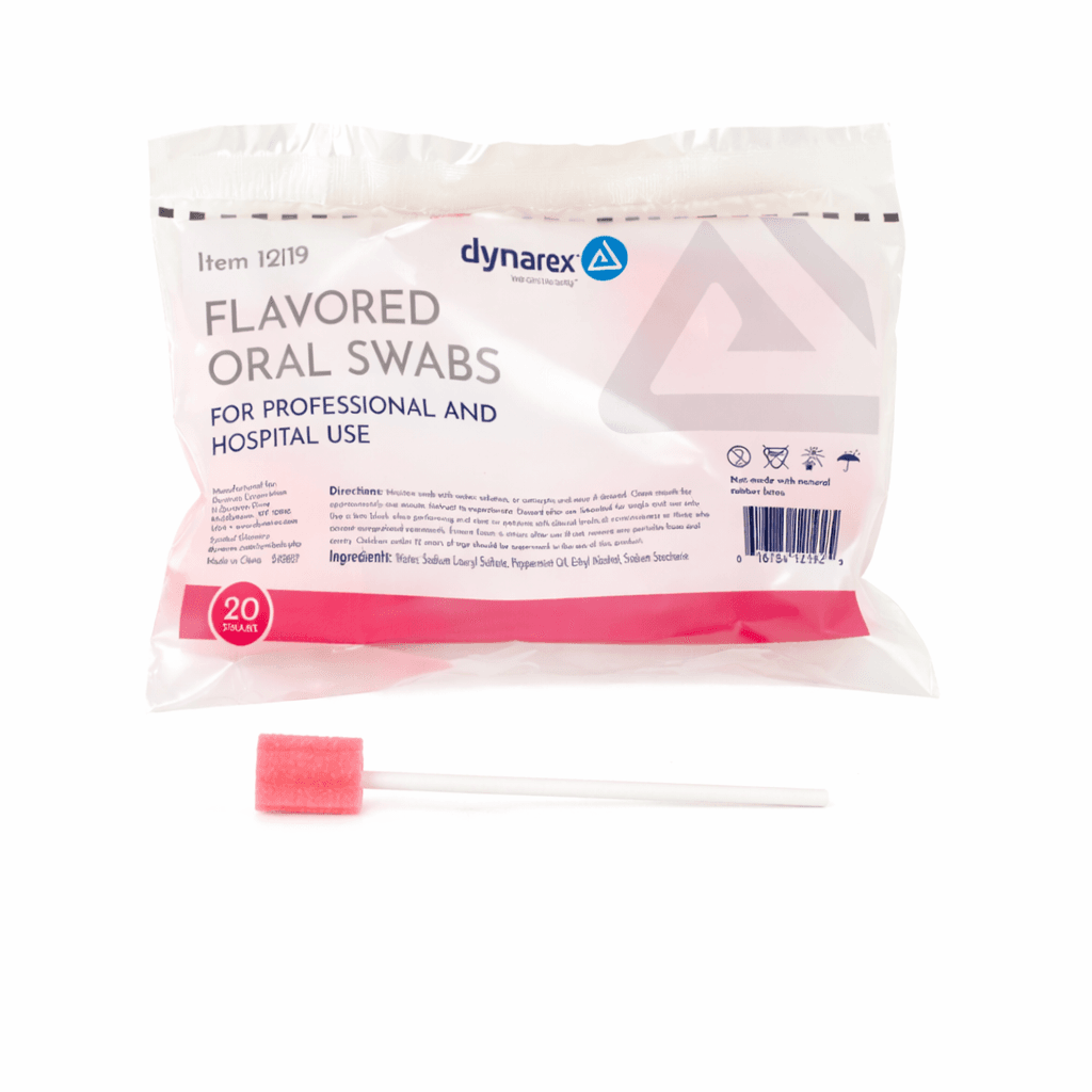 Flavored Oral Swab sticks and small pack front view.