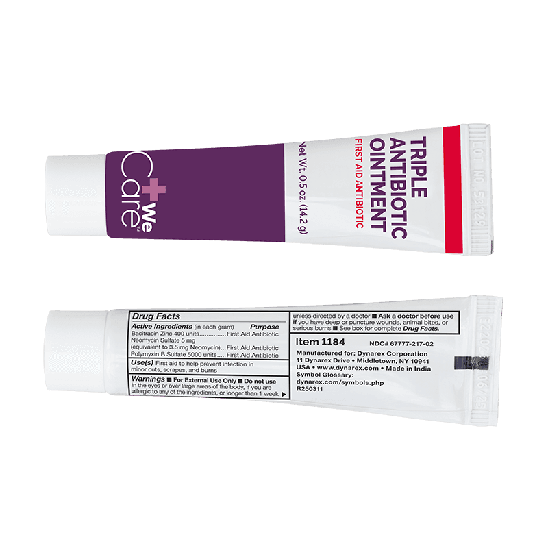 Triple Antibiotic Ointment 0.5 oz tube front and back view.