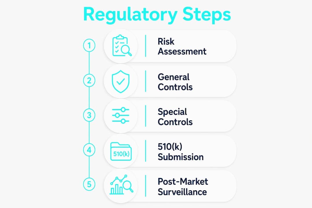 Infographic with Class II medical device regulatory steps