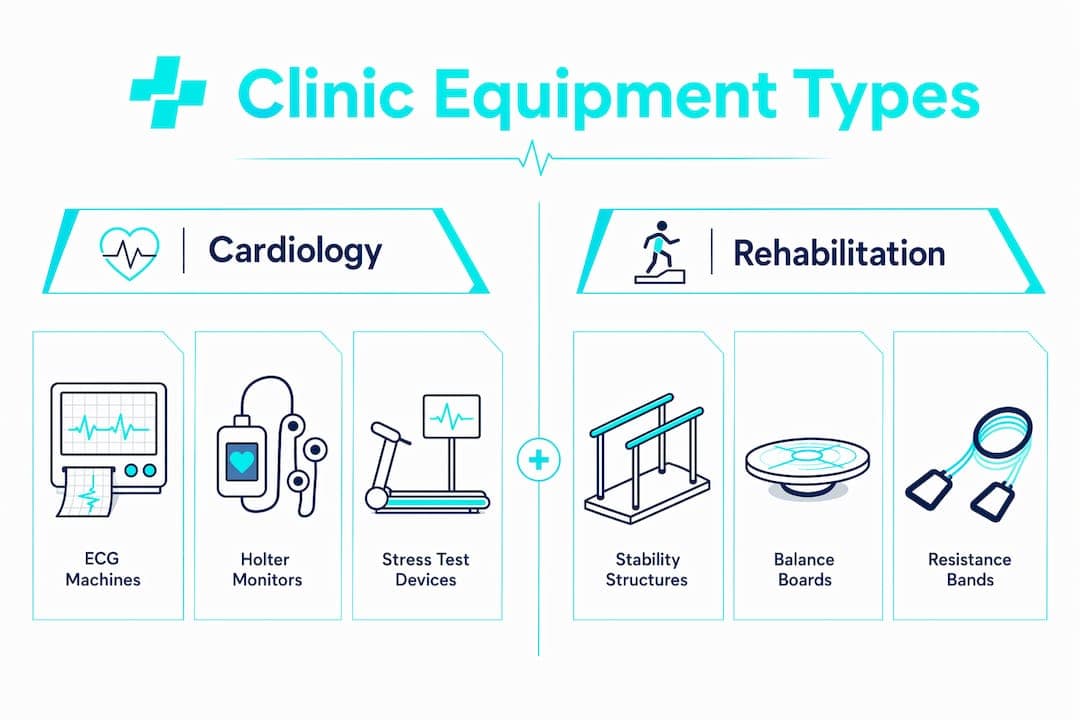 Infographic comparing cardiology and rehabilitation equipment